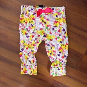 Coogi Girls Floral Logo Print Jogger Pants White Yellow Pink Size 3T Bow Accent